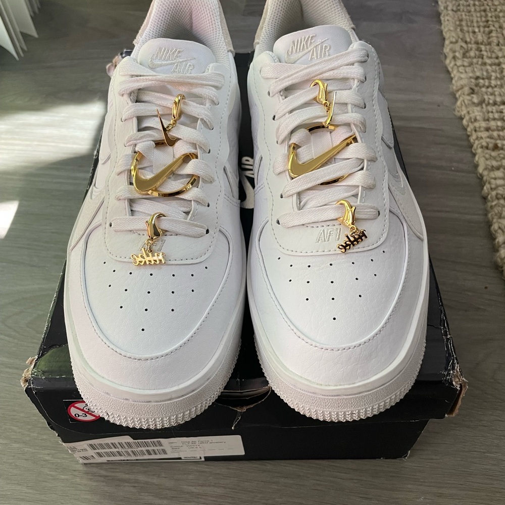 Nike Air Force 1 White with Gold Charms